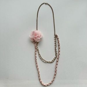 Pearl, Pink Floral, & Gold Necklace